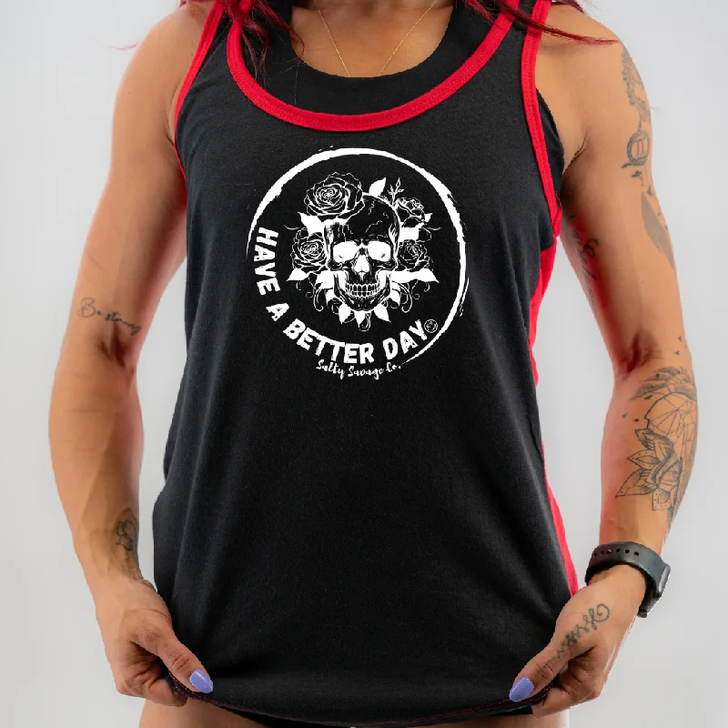 Salty Savage Ladies “HAVE A BETTER DAY” Two Tone Racerback Tank striped tank top