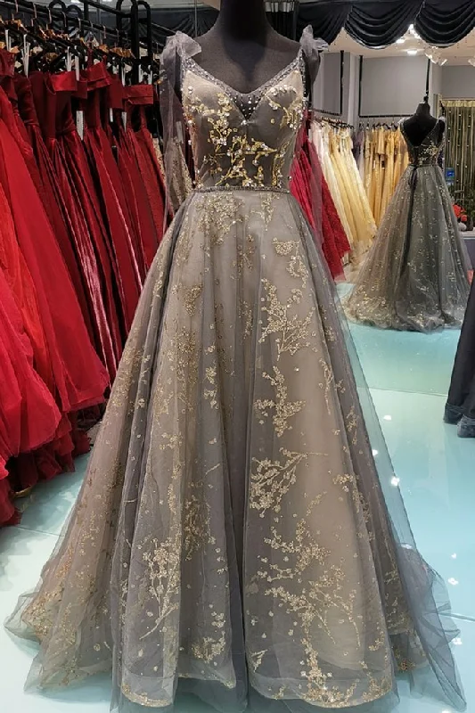 Lace V Neck A-line Long Customize Floor Length Formal Dress, Prom Dress Party Dress Tunics Versatile stylish