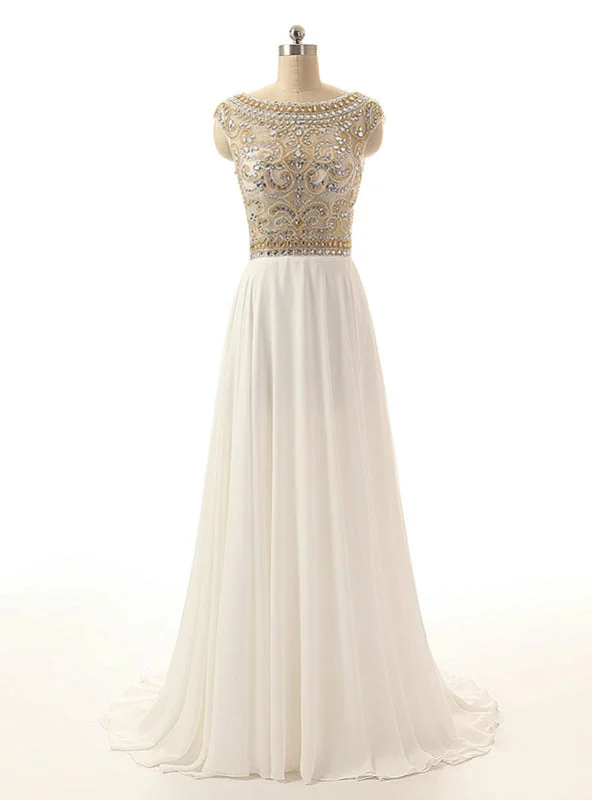Cheap Ivory Crystals Prom Dresses Long Chiffon Beaded Party Dress Tunics Lace romantic Cheap Ivory Crystals Prom Dresses Long Chiffon Beaded Party Dress Tunics Lace romantic
