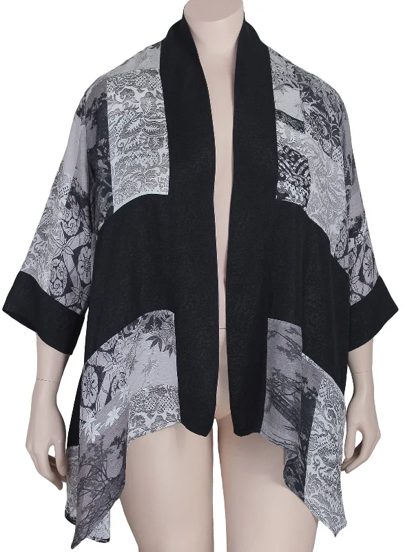 Dressori Silk A-Line Kimono Jacket Plaid Jacket Tartan Jacket Houndstooth Jacket
