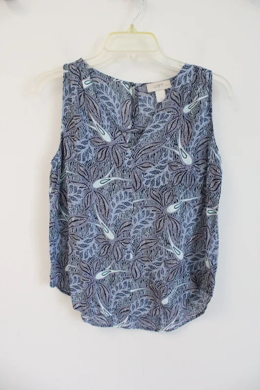 Ann Taylor LOFT Blue Leaf Patterned Tank Blouse | S Petite strappy tank top