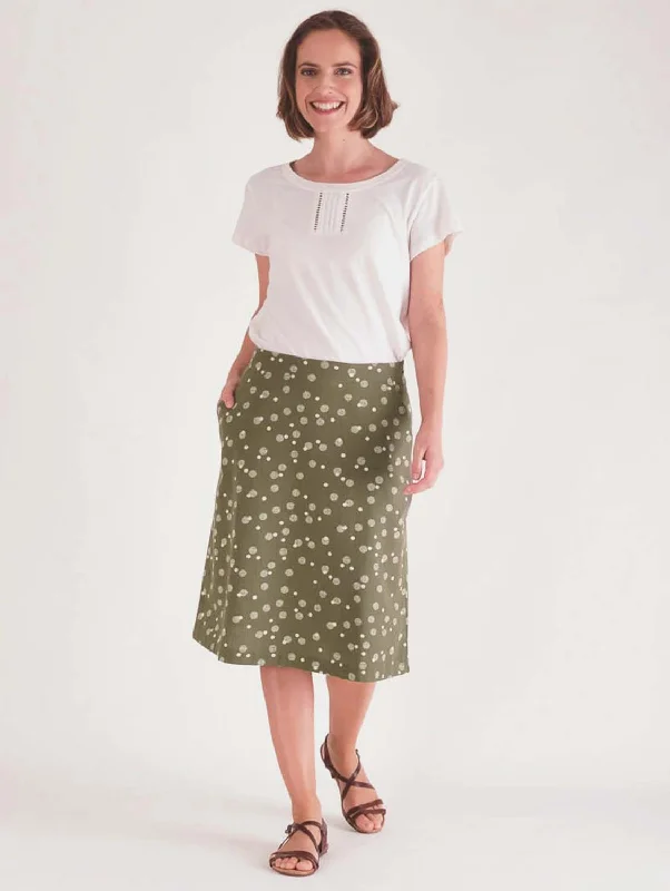 Velma Cotton & Linen A-line Skirt | Olive Dot Print corduroy skirt comfortable