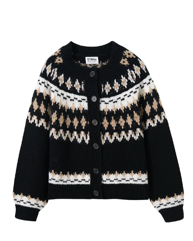Calista Fair Isle Cardigan Elasticated Padded Insulated