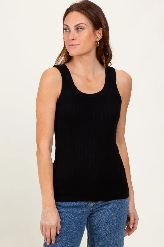 Black Melange Ribbed Fitted Tank Top coral tank top