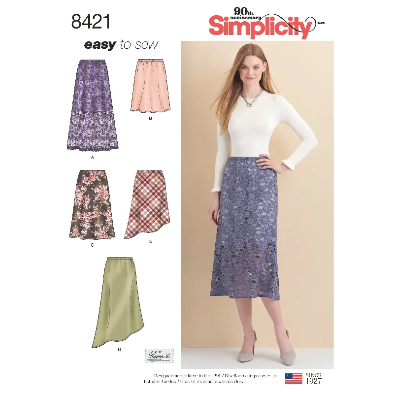 Simplicity Pattern 8421 Women's Skirts in Three lengths with Hem Variations chiffon skirt lightweight