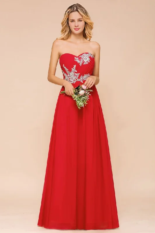 Red Charming Strapless Appliques Evening Maxi Dress Wedding Party Dress Tunics Favorite customer