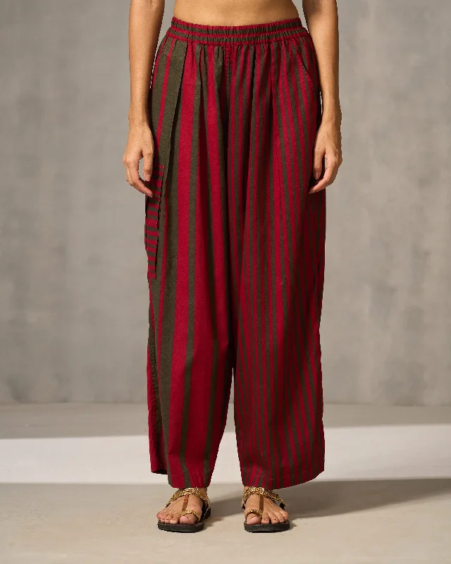 Jambiani Pants - Red & Oak Brown Print Stretch Fit Pants