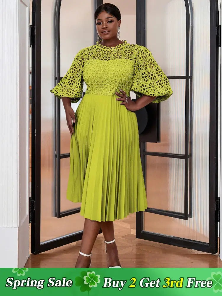 AOMEIDRESS Puff Short Sleeve Pleated Party Dresses Lace Evening Dress Tunics Sophisticated sleek