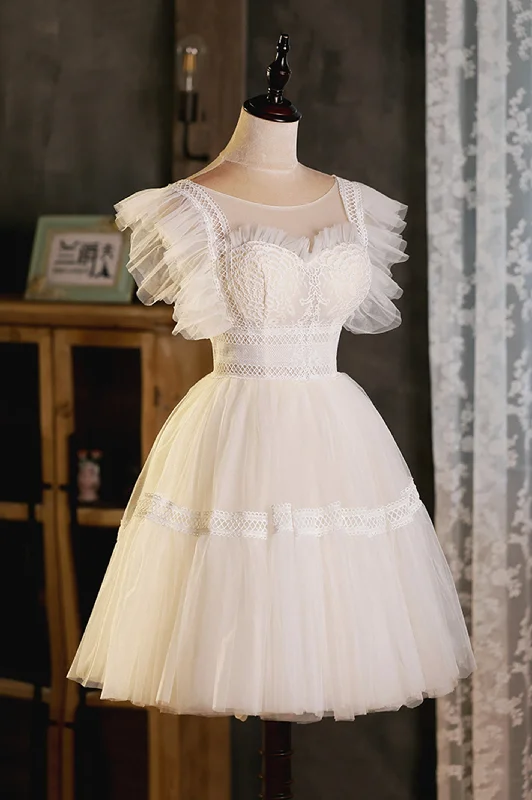 Cute Lace Short A-Line Prom Dress, Champagne Party Dress Tunics Summer linen
