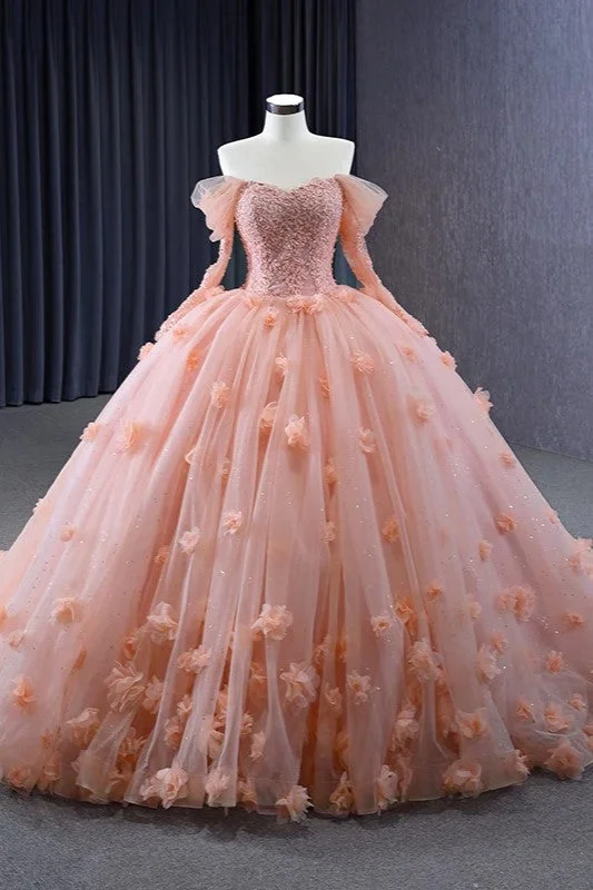 Luxury Ball Gown Evening Party Dresses Full Sleeves Sweetheart Quinceanera Dresses Tunics Top Casual