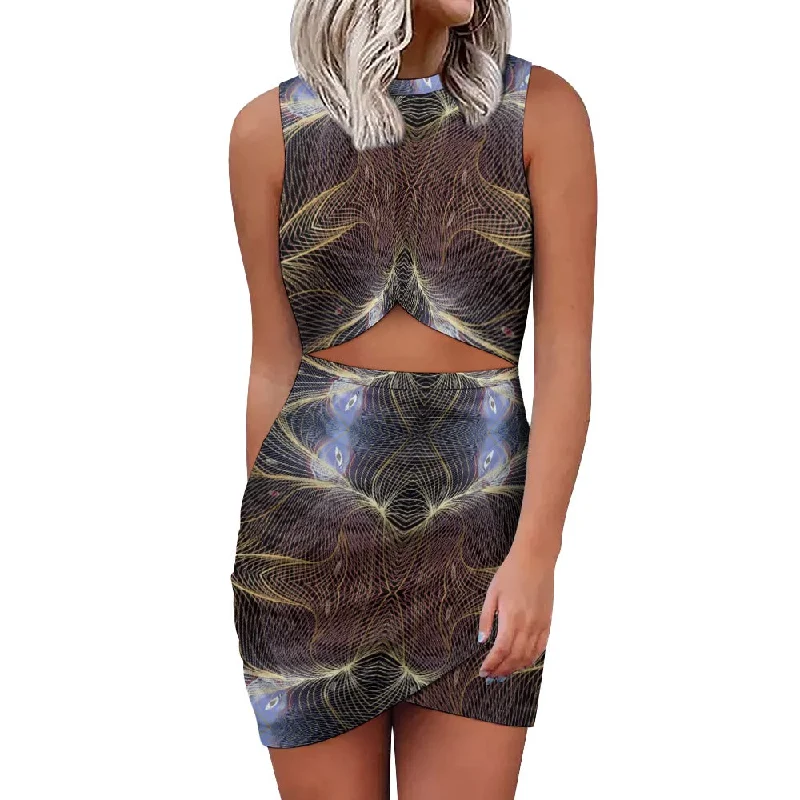 "Bird On A Wire" Navel-Baring Cross-Fit Hip Skirt floral skirt print