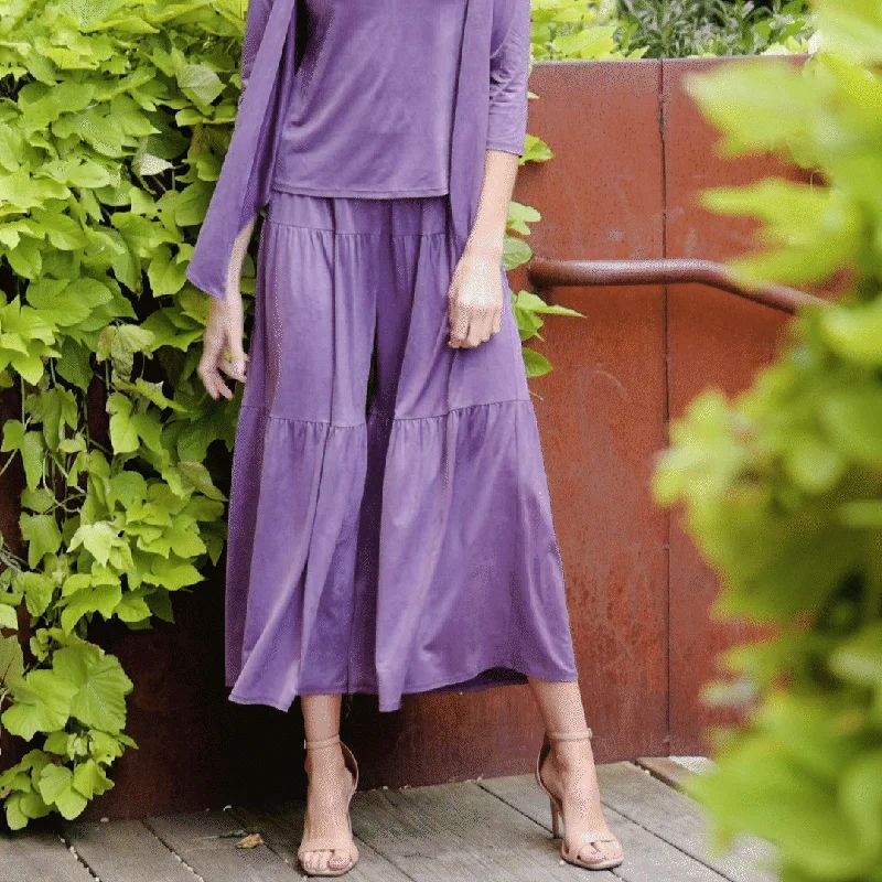 Crushed Silk Knit - Cardigan, Tank, Skirt-Pant 3pc Set - Plum - Final Sale! Houndstooth Herringbone Solid