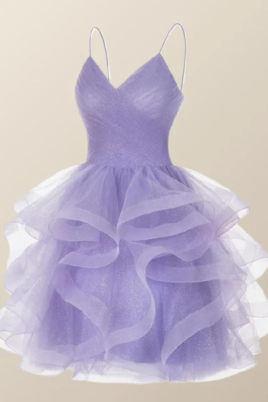 Lavender short a-line party dress homecoming dress Halter Neckline Beach