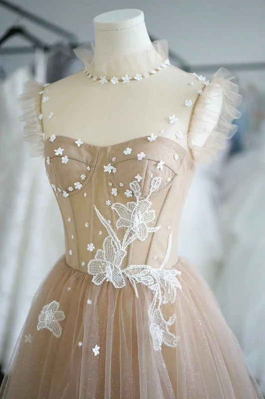 Champagne Lace Short A-Line Prom Dress, Cute Homecoming Party Dress Tunics Cozy soft