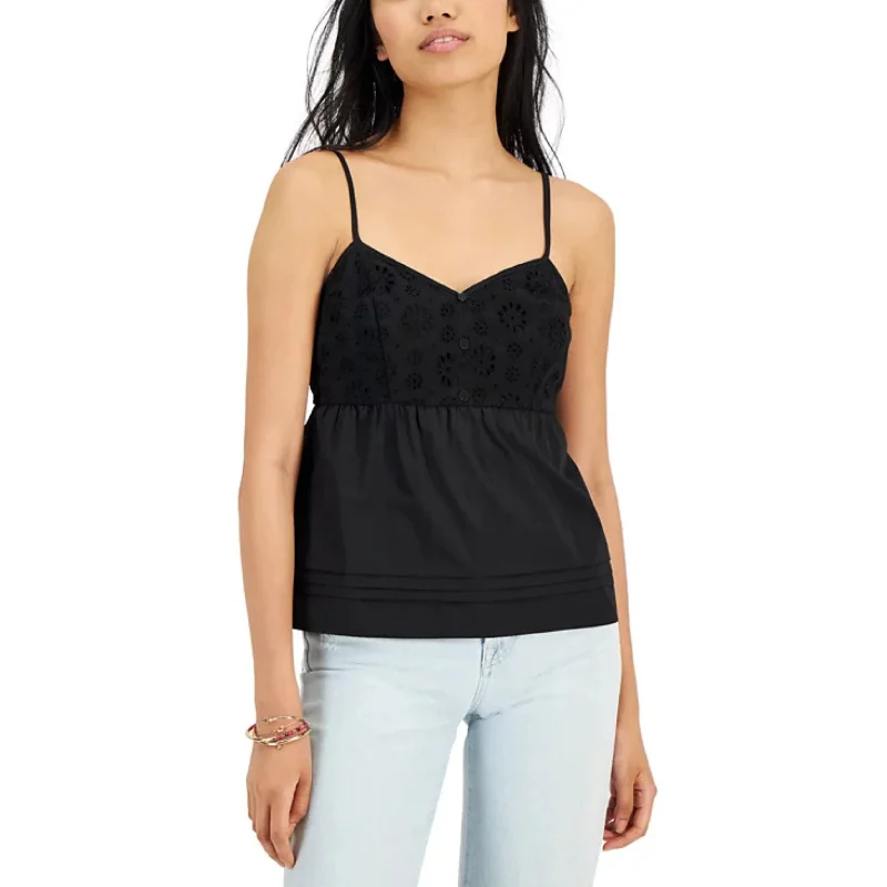 HIPPIE ROSE - V-Neck Eyelet Poplin Tank Top floral tank top
