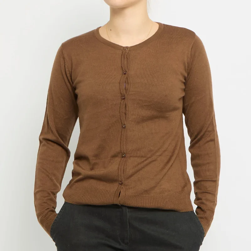 Round Neck Knitted Cardigan - UK 14 Faux Fur Fabric Real Fur Fabric Shearling Fabric