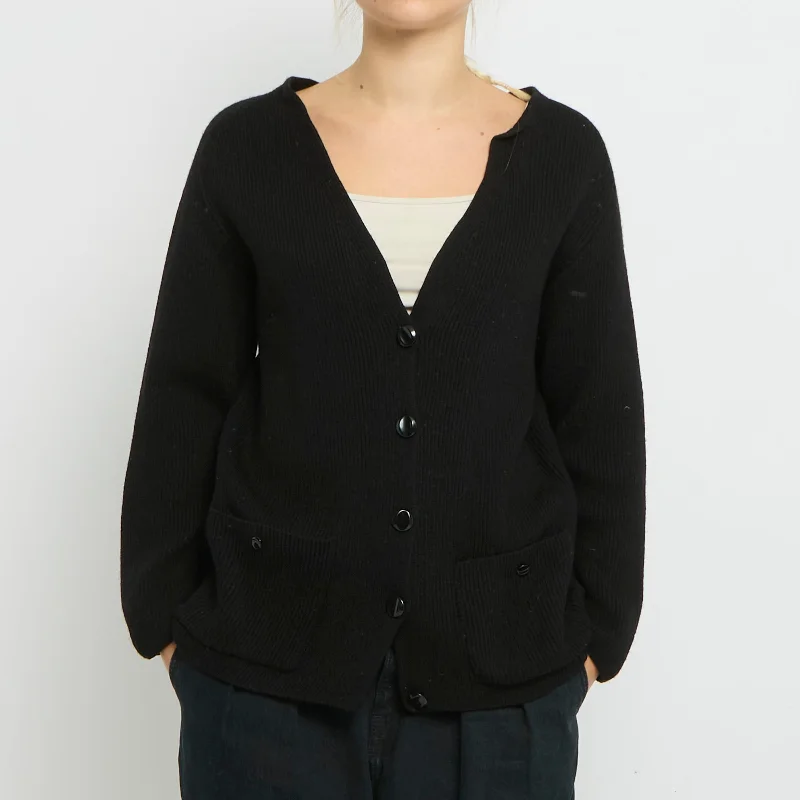 Wool Heavy Knit Ribbed Cardigan- UK 12 Striped Floral Plaid