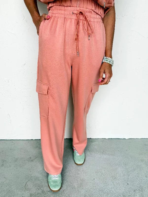 Daily Basis Cargo Pants-Deep Peach Relaxed Casual Leggings