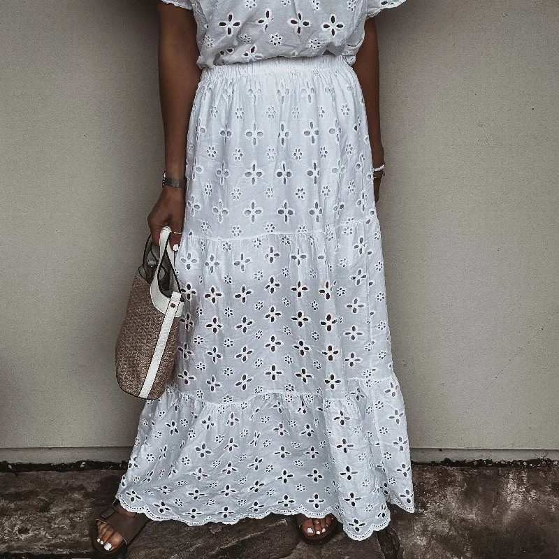 Phoenix broderie anglais WHITE maxi skirt *NEW* high waist skirt