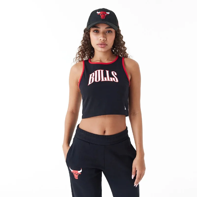 Chicago Bulls Womens Womens NBA Team Wordmark Black Crop Tank Top cropped tank top