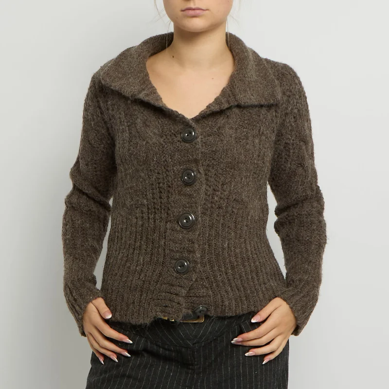 Chunky Knit Cardigan - UK 12 Neon metallic Matte