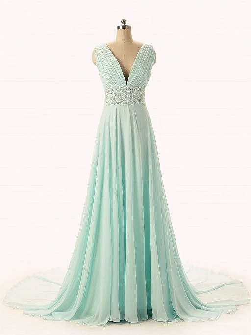 V-Neck Chiffon Sexy Party Dress Crystal Popular  Evening Long Dresses Tunics Trousers formal