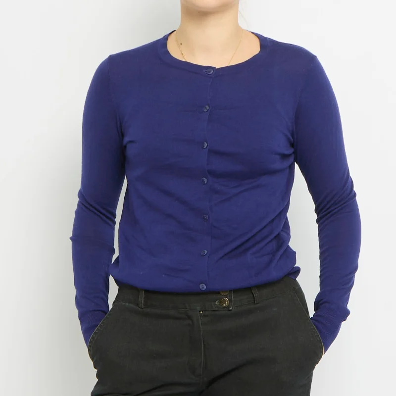 Round Neck Cardigan - UK 10 Chenille Blend Fleece Blend Nylon Blend