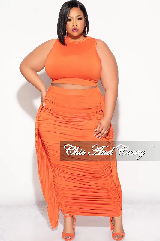Final Sale Plus Size 2pc Tank Crop Top and Ruffle Skirt Set in Rustic Orange workout tank top
