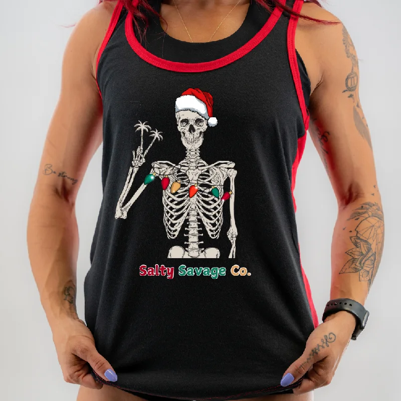 Salty Savage Ladies “Holiday Peace Skeleton” Two Tone Racerback Tank cropped tank top