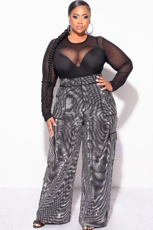 Final Sale Plus Size Shiny Studded Bling Bling Pants in Black High-Waist Jeans