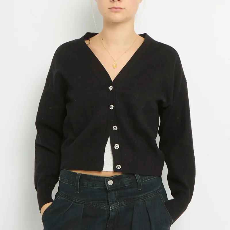 Diamonte Button Detail Cropped Knitted Cardigan- UK 8 Button Cardigan Zip Cardigan Pullover Cardigan Diamonte Button Detail Cropped Knitted Cardigan- UK 8 Button Cardigan Zip Cardigan Pullover Cardigan