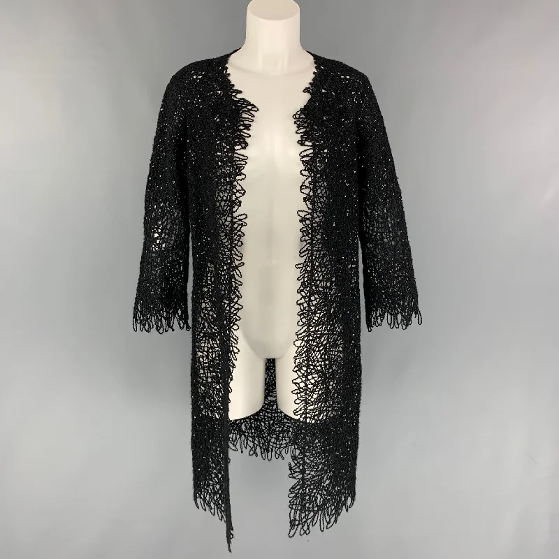 OSCAR DE LA RENTA 2012 Size M Black Silk Blend Crochet Cardigan Iron Safe Non-Iron Wrinkle Free