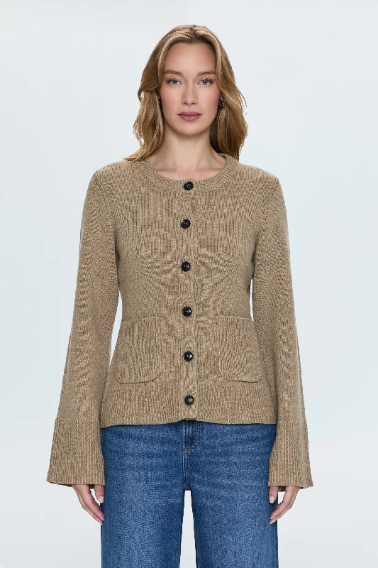 Dani Cardigan - Wheat Front Pockets Side Pockets Patch Pockets