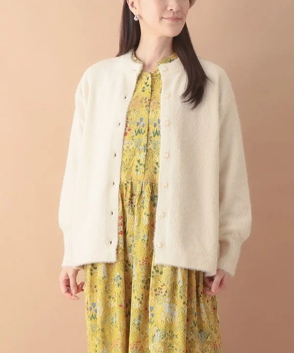Shaggy yarn knit cardigan 24W086 Mesh Fabric Canvas Fabric Denim Fabric