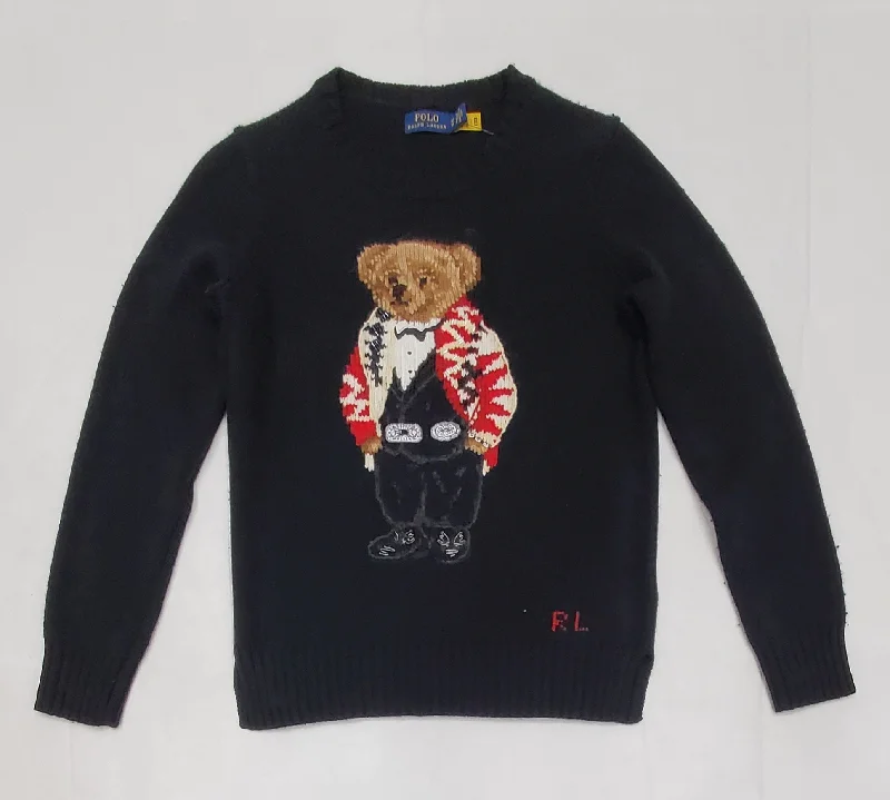 Nwt Polo Ralph Lauren Women's Black Cardigan Wool Bear Sweater Front Pockets Side Pockets Patch Pockets