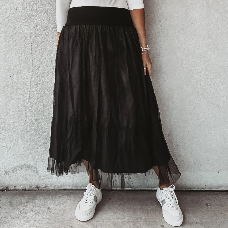 Keval BLACK tulle skirt pleated skirt texture