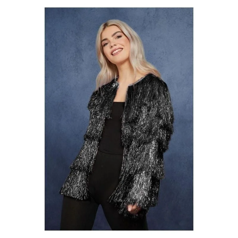 Fever Tinsel Festival Jacket Adult Black Nylon Fabric Polyester Fabric Spandex Fabric
