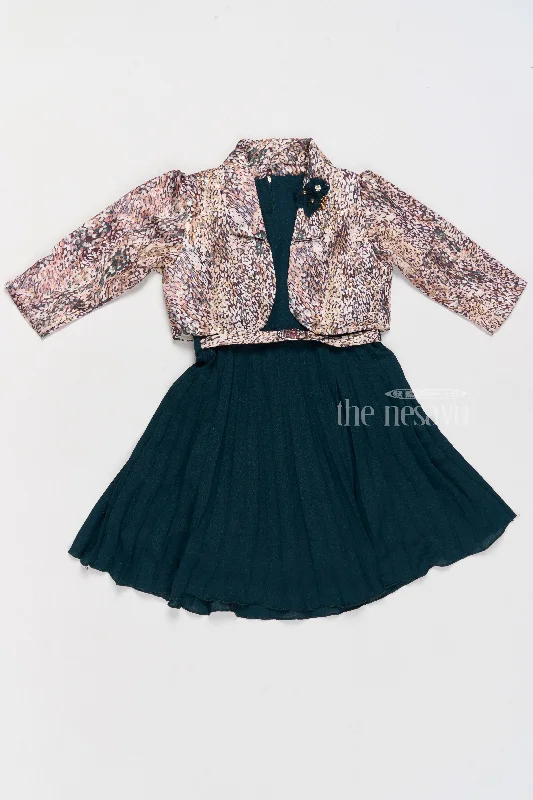 Elegant Girls Party Frock with Pleated Skirt and Stylish Jacket Jacket Blazer Coat