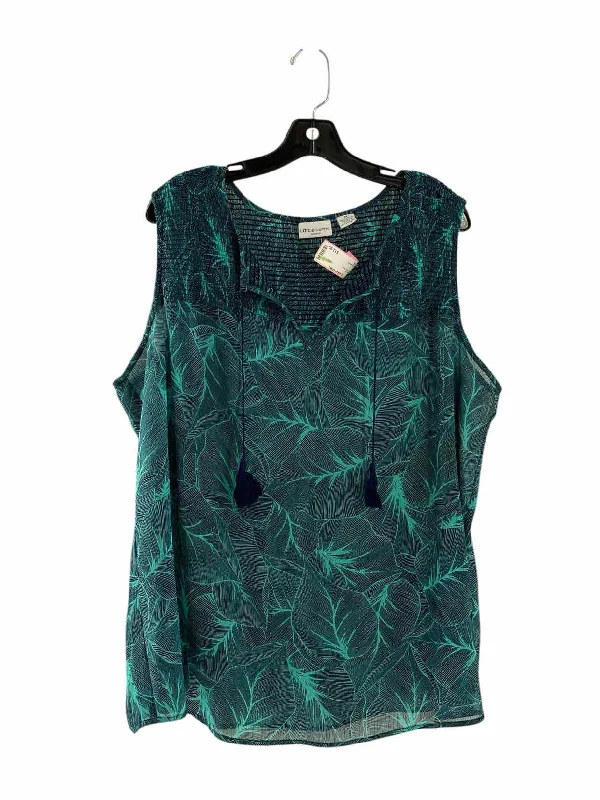 Liz Claiborne Size 3X Navy Teal Print Tank Top workout tank top