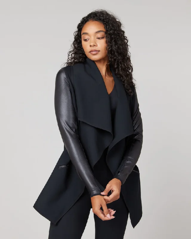 Drape Front Jacket Very Black - SPANX Zippered Front Buttoned Front Snap Front