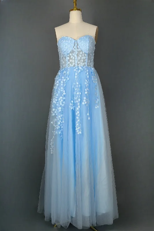 Light Blue Sweetheart Tulle Lace Prom Dresses Long Evening Party Dresses Tunics Ceremony elegant