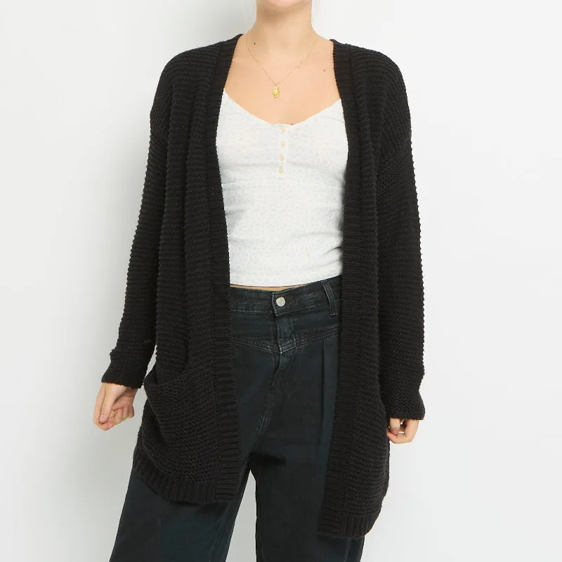 Ribbed Chunky Knit Long Cardigan- UK 14 Beaded Cardigan Sequined Faux Fur