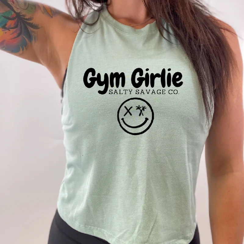 Ladies "Gym Girlie" Flowy Crop Tank lavender tank top