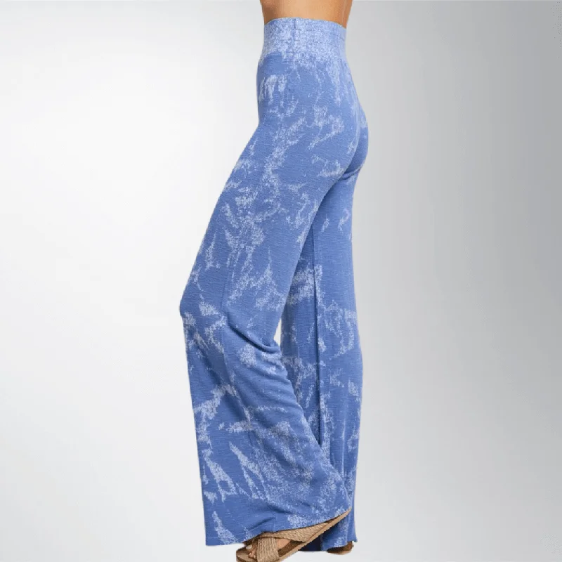 Shades of Blue Tie Dye Wide Leg  Pants Made in USA Fashionable Button-Up Pants