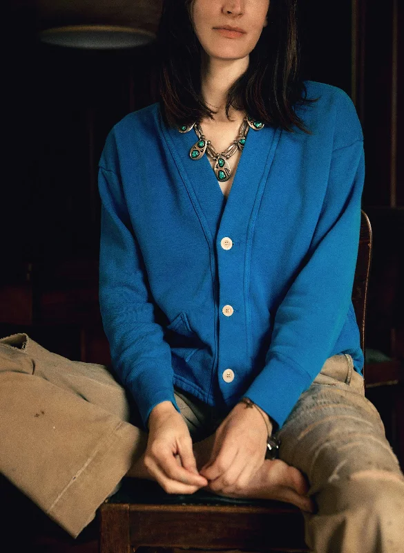 knit fleece cardigan in klein blue Denim Fabric Leather Fabric Suede Fabric