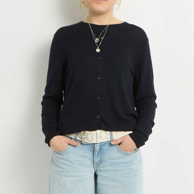 Fine Knit Cardigan - UK 12 Solid Print Embellished