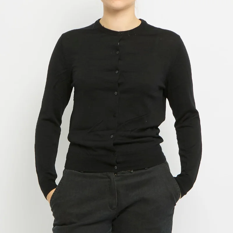 Round Neck Knitted Cardigan - UK 10 Notch Collar Peter Pan Collar Cowl Neck
