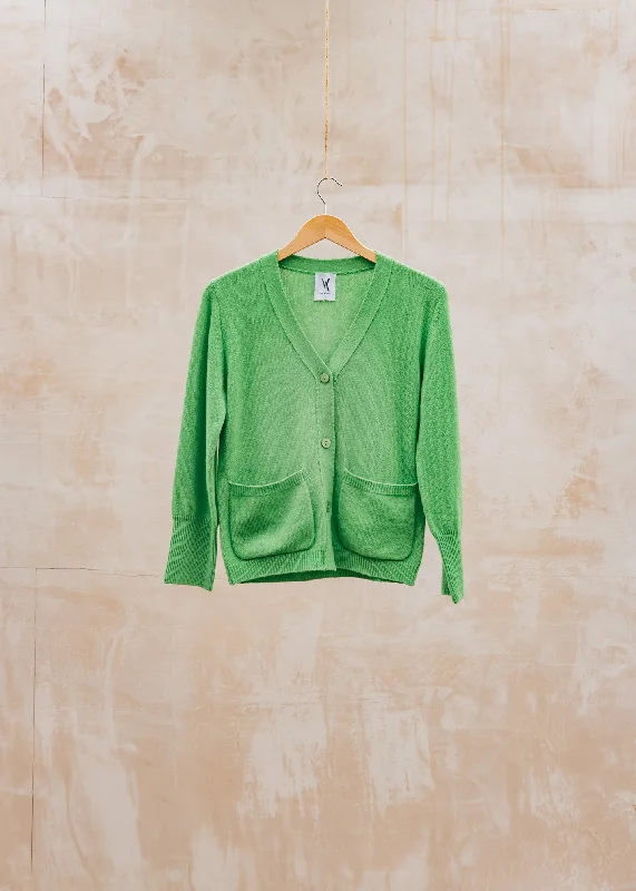 Full Sleeve Matilda V-Neck Cardigan in Kelly Green Mesh Fabric Canvas Fabric Denim Fabric