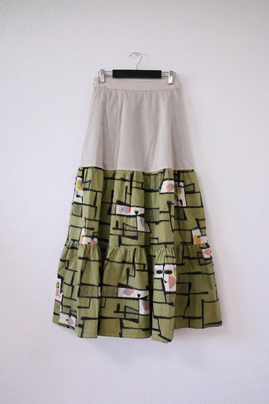Matcha -Meisen Teered Skirt-Beige silk skirt lustrous