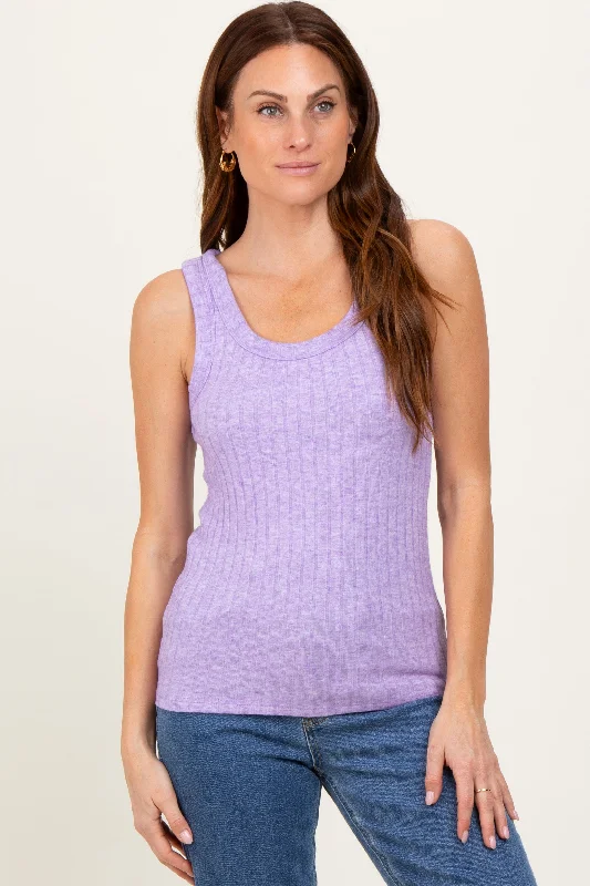 Lavender Melange Ribbed Fitted Tank Top crossback tank top